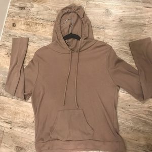 Mauve colored waffle knit hooded longsleeve